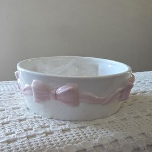 Mellow & Mod Coquette Cute Pink Bow Large Ceramic Pet Dish Bowl
